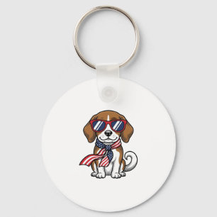 Retro Patriottische Beagle Hond Zonnebril Shirt_1 Sleutelhanger