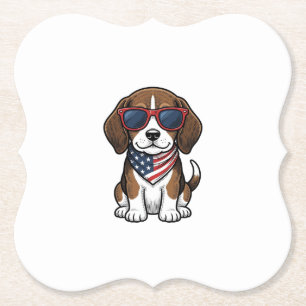 Retro Patriottische Beagle Puppy Zonnebril Shirt_1 Kartonnen Onderzetters