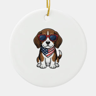 Retro Patriottische Beagle Puppy Zonnebril Shirt_1 Keramisch Ornament