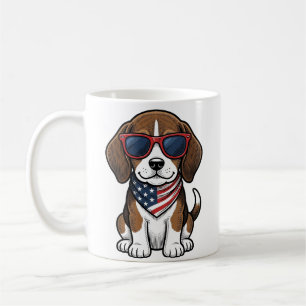 Retro Patriottische Beagle Puppy Zonnebril Shirt_1 Koffiemok