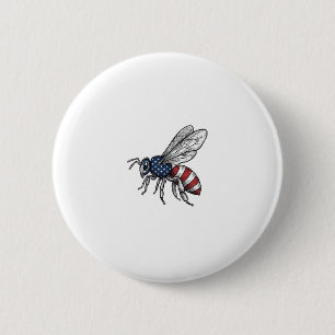 Retro Patriottische Bij Vector Grafische Shirt Ont Ronde Button 5,7 Cm