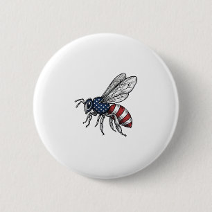 Retro Patriottische Bij Vector Grafische Shirt Ont Ronde Button 5,7 Cm