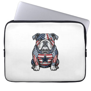 Retro Patriottische Bulldog Vector T-shirt Ontwerp Laptop Sleeve
