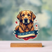 Retro Patriottische Goud Retriever Graveur Tee 4 Acryl Bord (Neutraal)