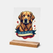 Retro Patriottische Goud Retriever Graveur Tee 4 Acryl Bord (Hoek)