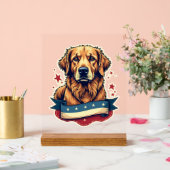 Retro Patriottische Goud Retriever Graveur Tee 4 Acryl Bord (Huwelijk)