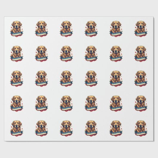 Retro Patriottische Goud Retriever Graveur Tee 4 Cadeaupapier (Vlak)