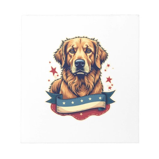 Retro Patriottische Goud Retriever Graveur Tee 4 Notitieblok (Voorkant)