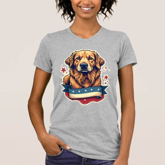 Retro Patriottische Goud Retriever Graveur Tee 4 T-shirt (Voorkant)