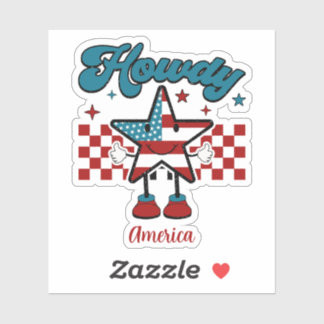 Retro Patriottische Howdy Ster Vierde Juli Vlag va Sticker