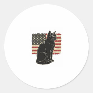 Retro Patriottische Kat Vlag Grafische T-Shirt Ont Ronde Sticker