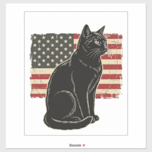 Retro Patriottische Kat Vlag Grafische T-Shirt Ont Sticker
