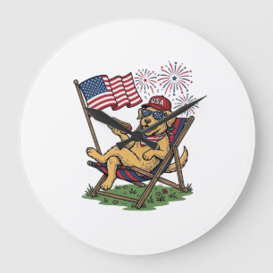 Retro Patriottische Katten USA T-shirt Ontwerp (2) Grote Klok