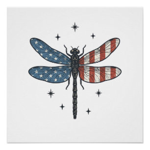 Retro Patriottische Libel Vector T-shirt Ontwerp_1 Perfect Poster