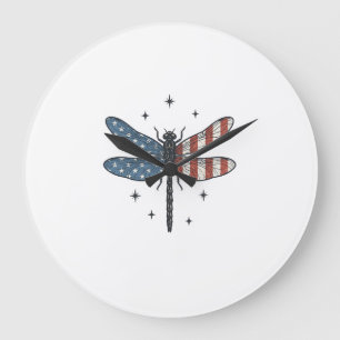Retro Patriottische Libelle Vector T-shirt Ontwerp Grote Klok