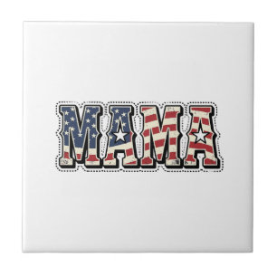 Retro Patriottische Mama Letters Lettering Shirt O Tegeltje