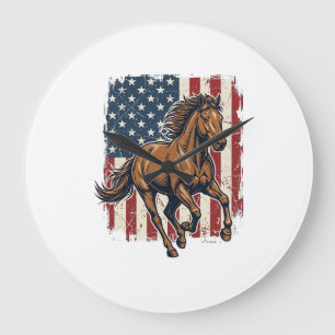 Retro Patriottische Paardenvlag Vector T-shirt Ont Grote Klok