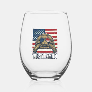 Retro Patriottische Schildpad Moeder Shirt Ontwerp Wijnglas Zonder Voet