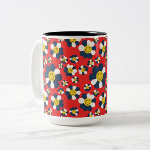 Retro Patriottische Smiley Face Tweekleurige Koffiemok