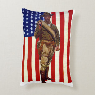 Retro patriottische soldaat met Amerikaanse vlag Accent Kussen
