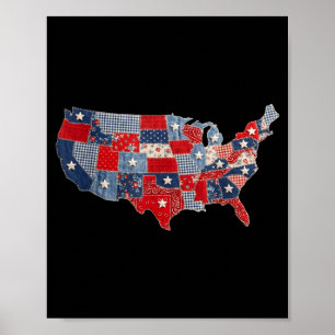 Retro patriottische usa kaart patchwork vintage am poster
