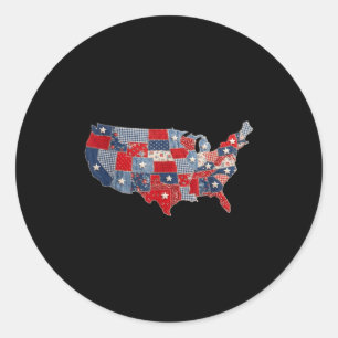 Retro patriottische usa kaart patchwork vintage am ronde sticker