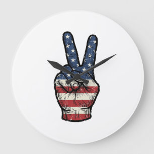 Retro Patriottische Vrede Hand Vector T-shirt Ontw Grote Klok