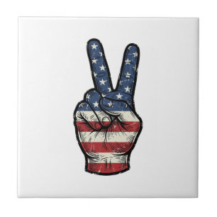 Retro Patriottische Vrede Hand Vector T-shirt Ontw Tegeltje