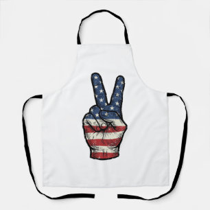 Retro Patriottische Vredeshand Vector T-shirt Ontw Schort