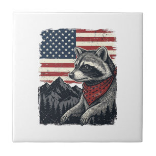 Retro Patriottische Wasbeer Berg Vlag Shirt Ontwer Tegeltje