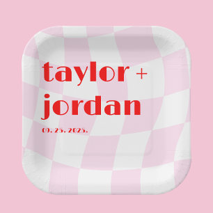 Retro Patroon Disco Bold Typografie Roze rood Papieren Bordje