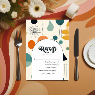 Retro  Patroon en Typografie Trouwen RSVP Kaartje