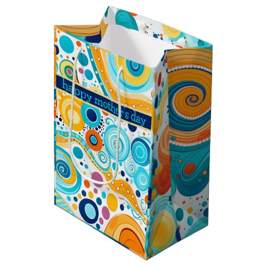 Retro Patroon Goudblauw Aqua Sinaasappel Paarse Medium Cadeauzakje (Voorkant Gekanteld)