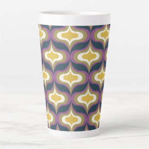Retro patroon marinegroen geel wit latte mok