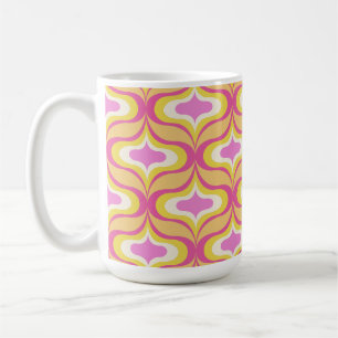 Retro patroon oranje roze wit koffiemok