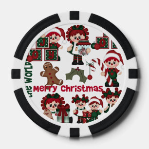 Retro Patroon van Doll van Kerstmis Pokerchips