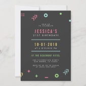 Retro Pattern & Modern Typography Birthday Party Kaart (Voorkant)