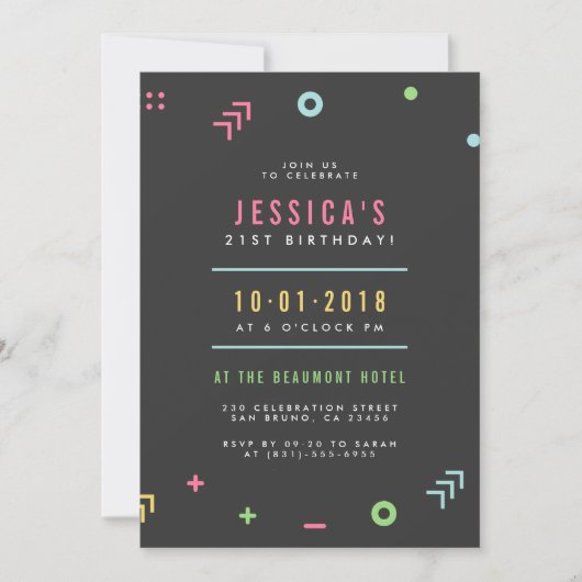 Retro Pattern & Modern Typography Birthday Party Kaart (Voorkant)