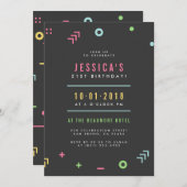 Retro Pattern & Modern Typography Birthday Party Kaart (Voorkant / Achterkant)