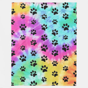 Retro Paw Print Regenboog Tie Dye Fleece Deken