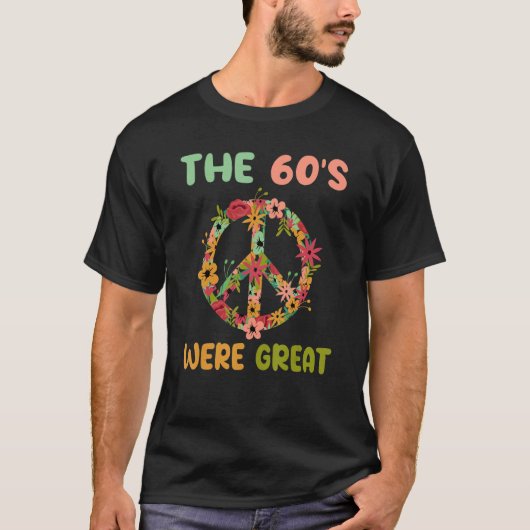 Retro Peace 60s Peace Sign Hippie Flower Qoute Six T-shirt (Voorkant)