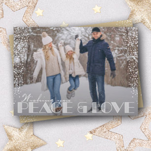 Retro Peace and Love Typography Kerstmis Feestdagenkaart