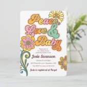 Retro Peace Love Baby Daisy Baby shower Invitation (Debout devant)
