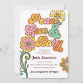 Retro Peace Love Baby Daisy Baby shower Invitation (Devant)