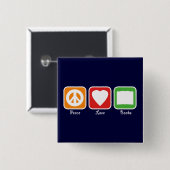 Retro Peace, Love, Books Button (Donker) (Voorkant /achterkant)