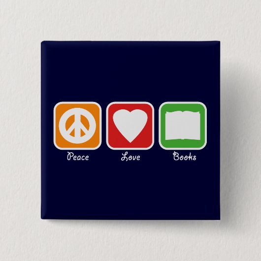 Retro Peace, Love, Books Button (Donker) (Voorkant)