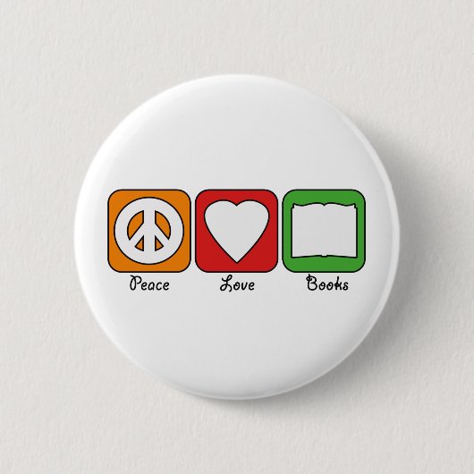 Retro Peace, Love, Books (Dark) Button (Voorkant)