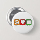 Retro Peace, Love, Books (Dark) Button (Voorkant /achterkant)