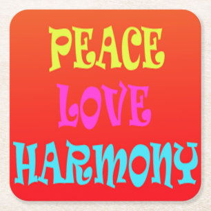 Retro Peace Love Harmony Square Onderzetters