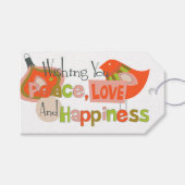 Retro Peace Love Kerstmis Cadeaulabel (Voorkant (Horizontaal))